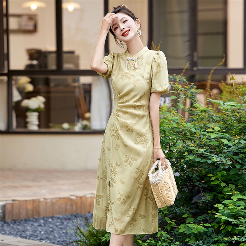 新中式复古连衣裙女2024年夏季新款法式气质设计感小众改良旗袍裙,女装连衣裙,拾衣