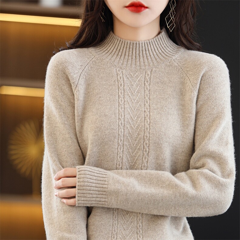 宽松型常规套头单件长袖高领羊毛羊毛衫2025年夏季百搭,女装羊毛衫,春贝羊绒