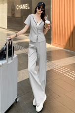 少女感休闲时尚运动套装女夏季洋气显瘦修身卫衣高腰阔腿裤两件套，女装套装/套裙，江南