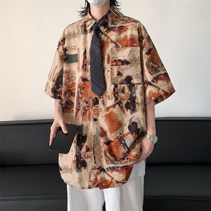 冰丝短袖花衬衫新中式上衣服港风薄款外套复古 C446图片