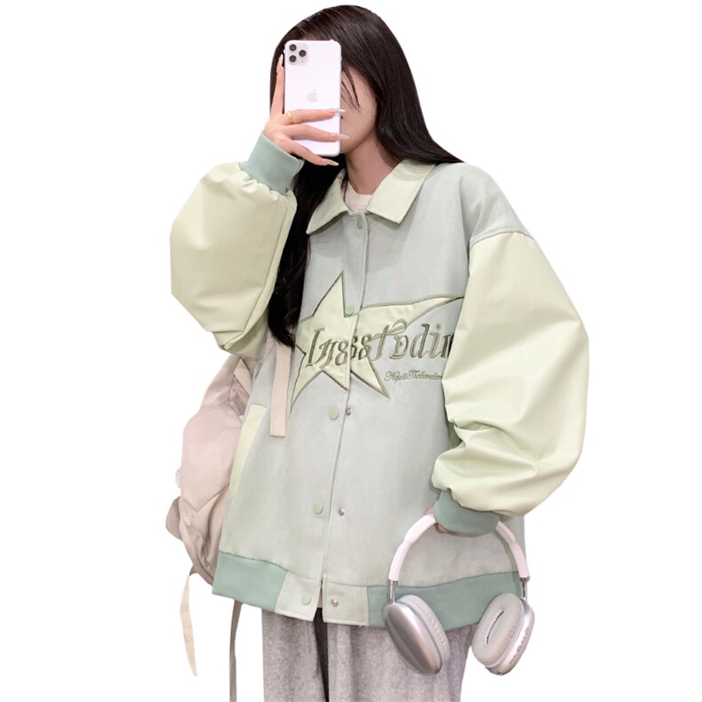 2024潮情侣美式星星LOGO麂皮绒棒球服宽松夹克外套女C789-P100,男装夹克,星座911-2(原星座613-2）