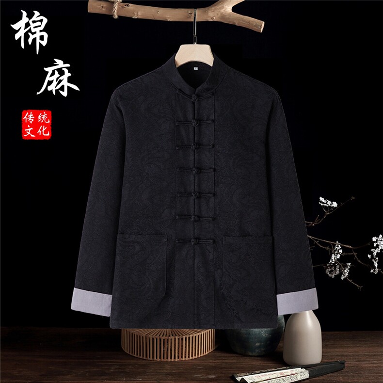 风春秋新款棉麻复古盘扣长袖提花花纹外套中式唐装CS19-P68,男装衬衫,星座217-5