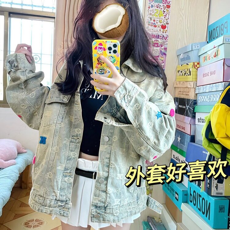 W9262-P78网图现货春季新款牛仔外套宽松翻领潮流美式复古夹克,男装夹克,星座1608-2