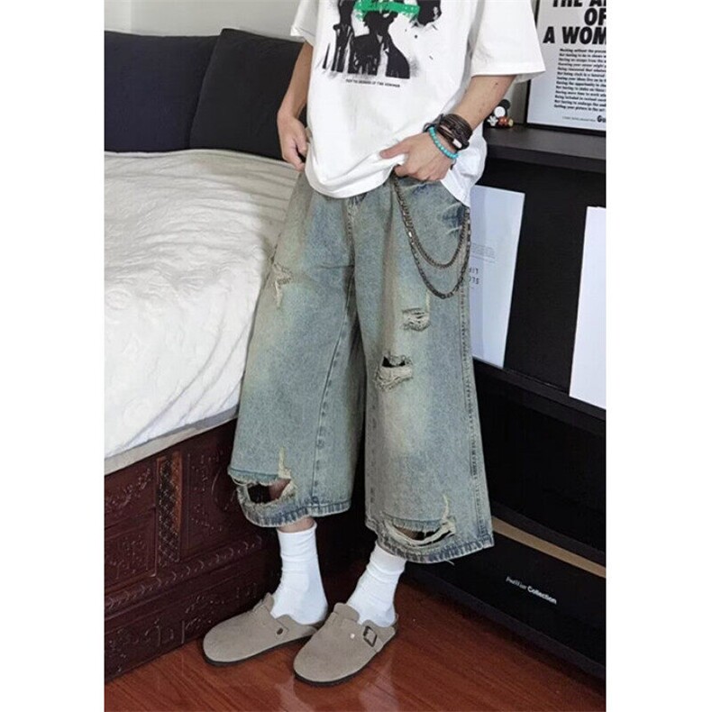 气质时尚七分破洞牛仔裤原宿ins潮流简约慵懒新款日系N1147，男装牛仔裤，星座1116A（原606A-3）