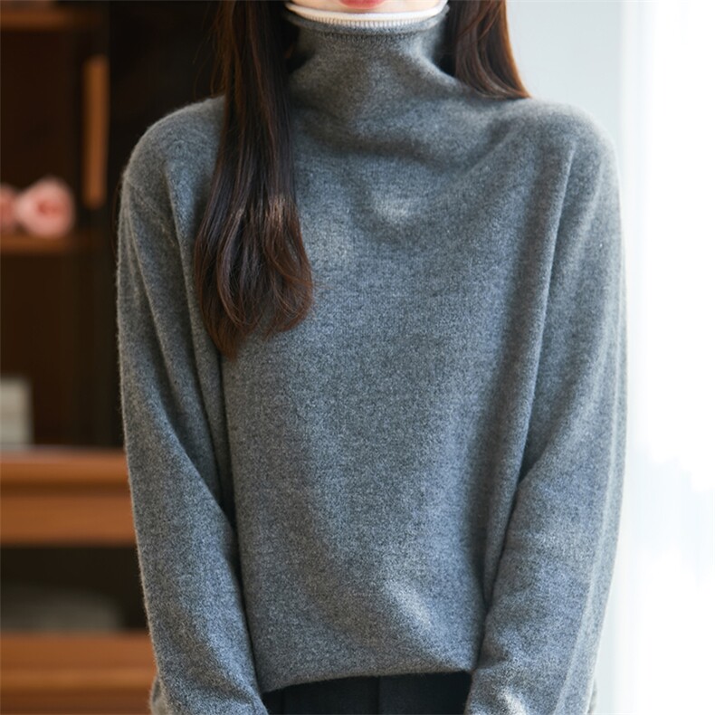 2025年秋季通勤常规长袖时尚百搭通勤简约休闲高领羊毛衫,女装羊毛衫,贝美羊绒