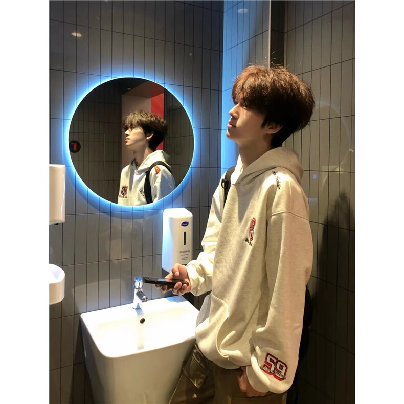 美式重磅白灰色字母勳章刺绣连帽运动衫男女春季新款宽松情侣帽衫,男装卫衣,星座506A