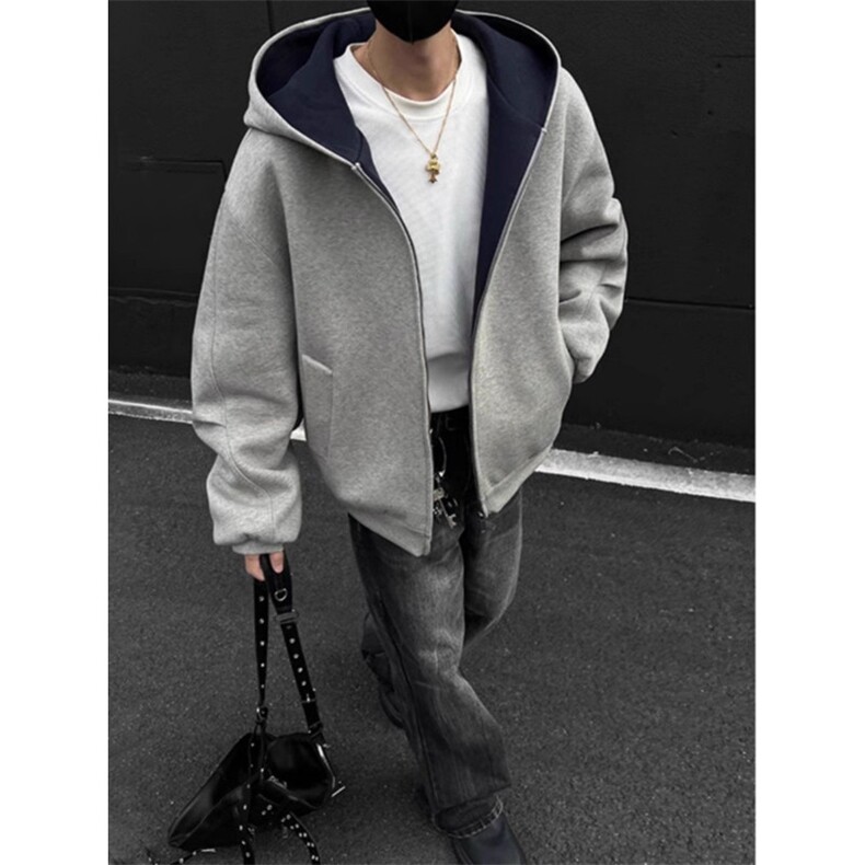 2025春秋简约重磅韩版连帽外套男士潮流时尚阔版休闲宽松开衫卫衣，女装短外套，四季星座505