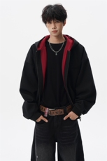 8XL-M美式复古撞色连帽水洗夹克男高级感做旧情侣外套JK1327P88，男装夹克，电商D206-1