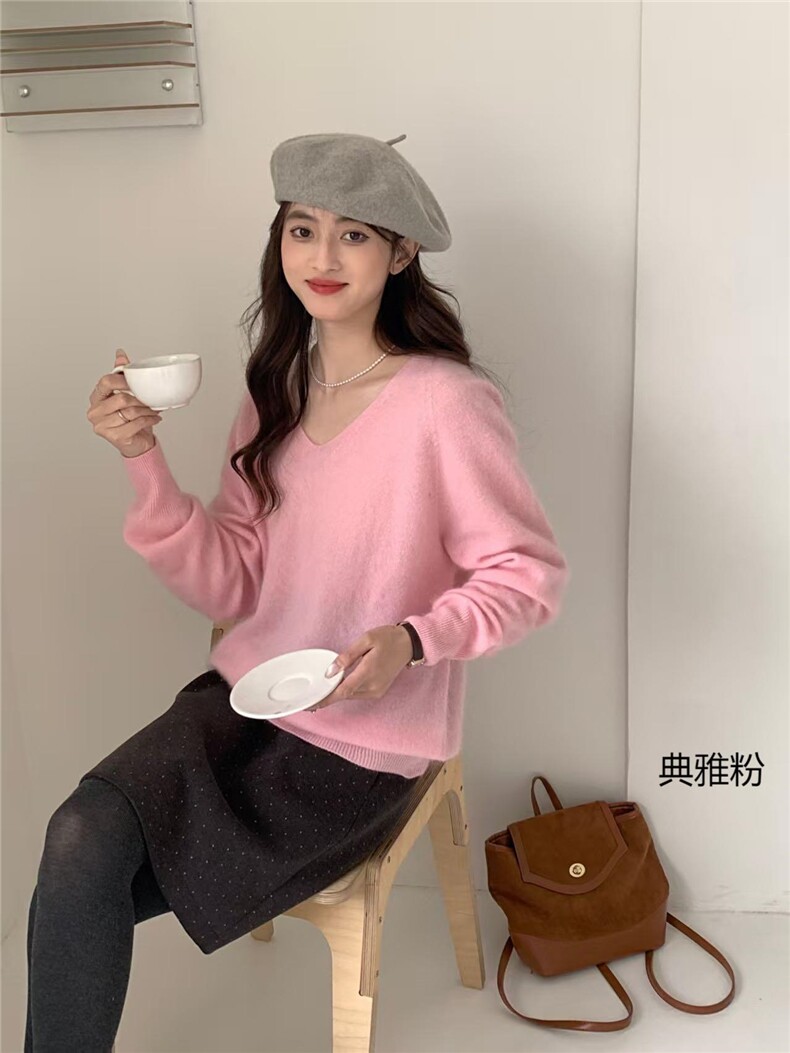 2025年秋季宽松型通勤单件V领时尚百搭,女装羊毛衫,纳驰羊绒