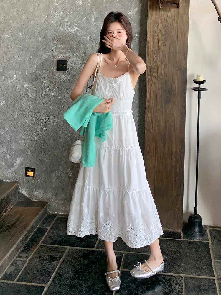 韩系甜美温柔针织开衫吊带连衣裙套装女春季欧若风夏日绝美小白裙,女装套装/套裙,3200格调