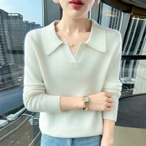 2025舒适百搭简约秋冬polo翻领羊绒衫，女装羊绒衫，更慕羊绒