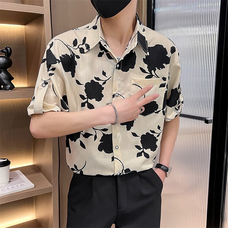 CS537-P45夏季时尚男士微宽松碎花衬衫青年衬衣短袖,男装T恤,星座507A（原星座306B-2）