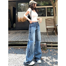 【网图现货】美式高街潮流宽松微喇牛仔长裤女K1910/P45，女装牛仔裤，星座205-3