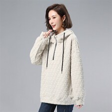 2021年冬季加厚拼接宽松文艺通勤时尚连帽文艺卫衣，女装卫衣/绒衫，叶笙衣
