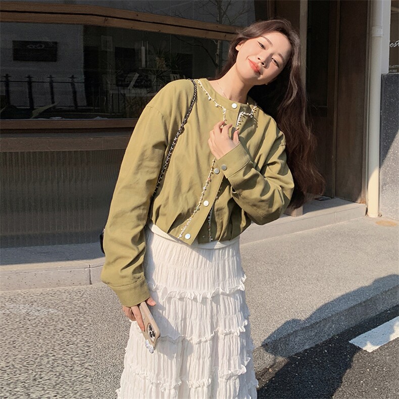 草黄色蕾丝花边复古棒球服外套女春秋2025新款韩版小个子夹克上衣,女装短外套,2C323
