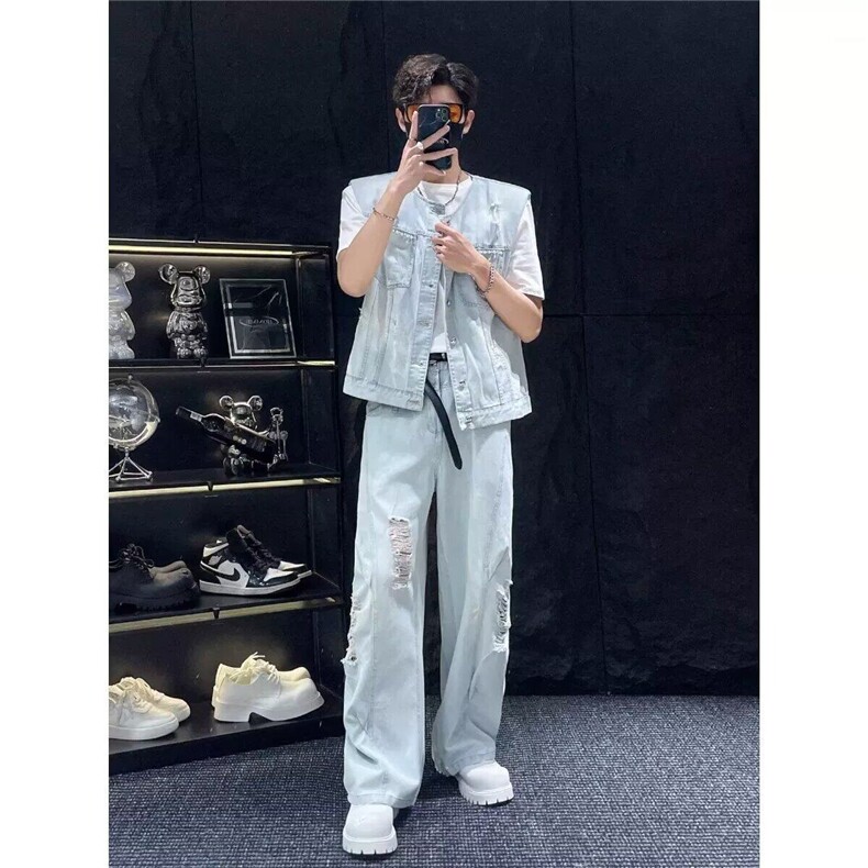 网图现货复古黄泥水洗破洞牛仔裤夏潮牌炸街休闲牛仔裤RX325-P65,男装牛仔裤,星座1005-4