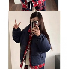 假两件格子衬衣棉服男女同款宽松加厚棉衣情侣开衫外，男装衬衫，星座506A