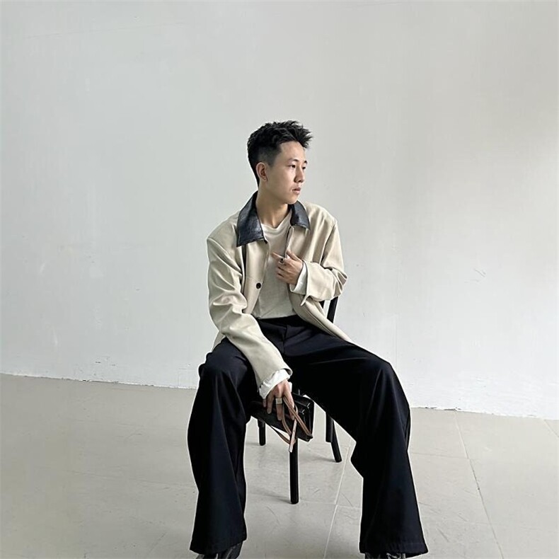 网络图现货高级感秋冬季撞色翻领设计感气质短款外套R688-P85,男装夹克,星座1005-4