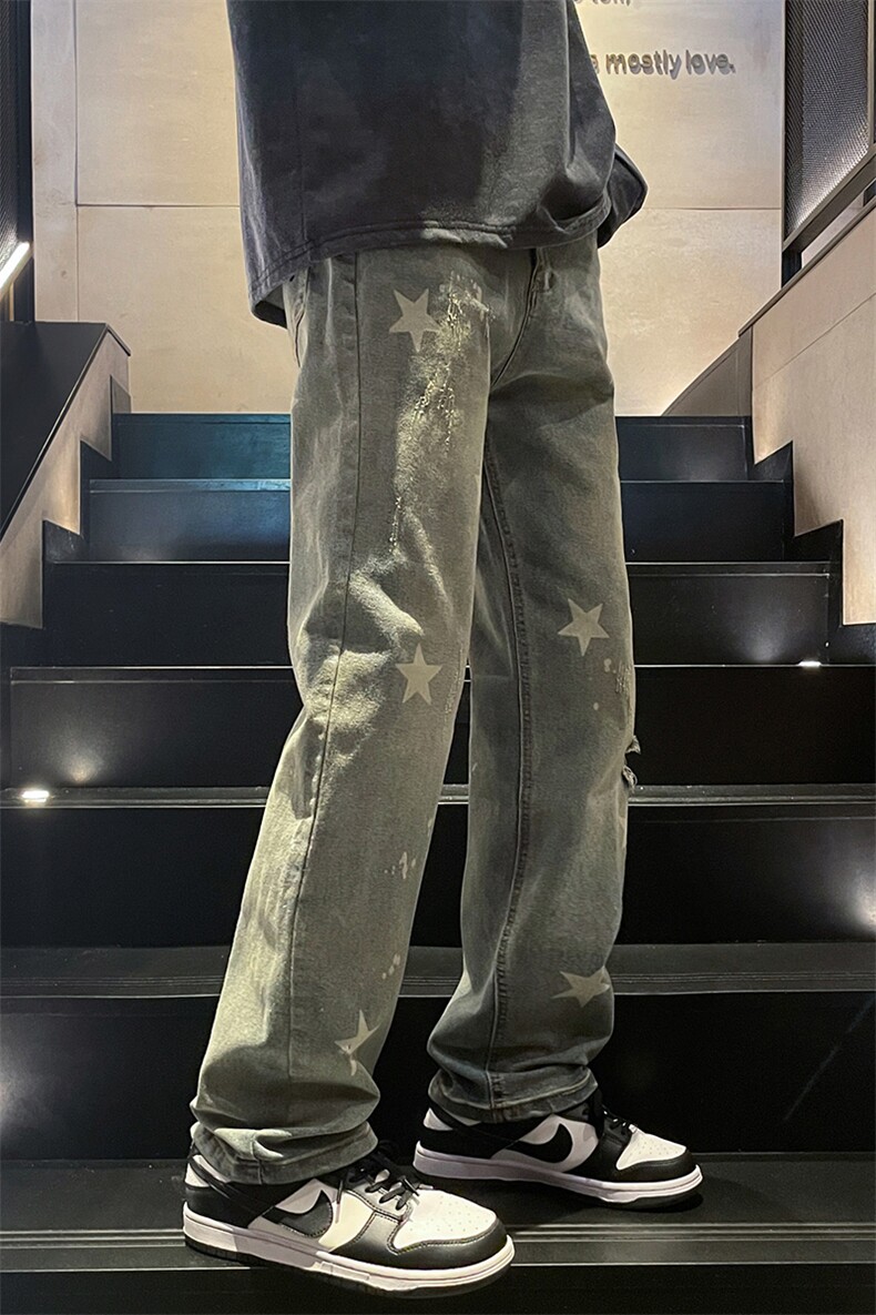 美式高街牛仔裤男女潮牌个性显高ins休闲裤B381-1/756P58,男装牛仔裤,电商B381-1
