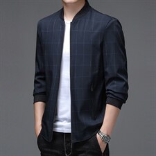 男士时尚百搭夹克2023新款春秋季中年商务棒球领休闲拉链外套潮，男装夹克，电商B212（原钱塘6029）