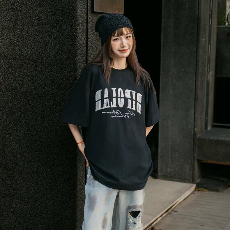 万针全刺绣工艺抖音得物高品质260克重磅纯棉双纱美式高街短袖T恤,男装T恤,电商A486