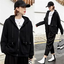 2020冬装新款时尚加绒连帽卫衣开衫外套，女装卫衣/绒衫，深水步