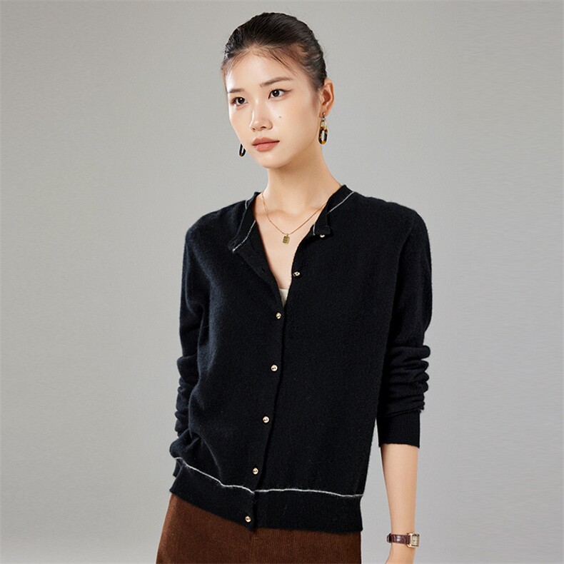 柔软亲肤百搭舒适时尚潮流开衫女35%羊绒衫简约秋冬季,女装羊绒衫,隆秋羊绒