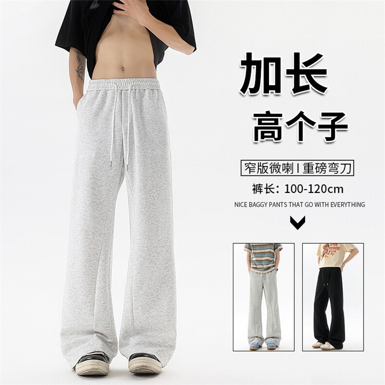 灰色薄款夏季男士美式微喇卫裤高腰直筒春季宽松卫裤图片