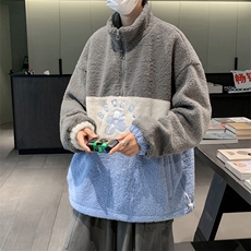 大码M-3XL羊羔毛卫衣秋冬加厚拼色上衣半拉链宽松外套RW2241-P55，男装棉衣，星座512-2