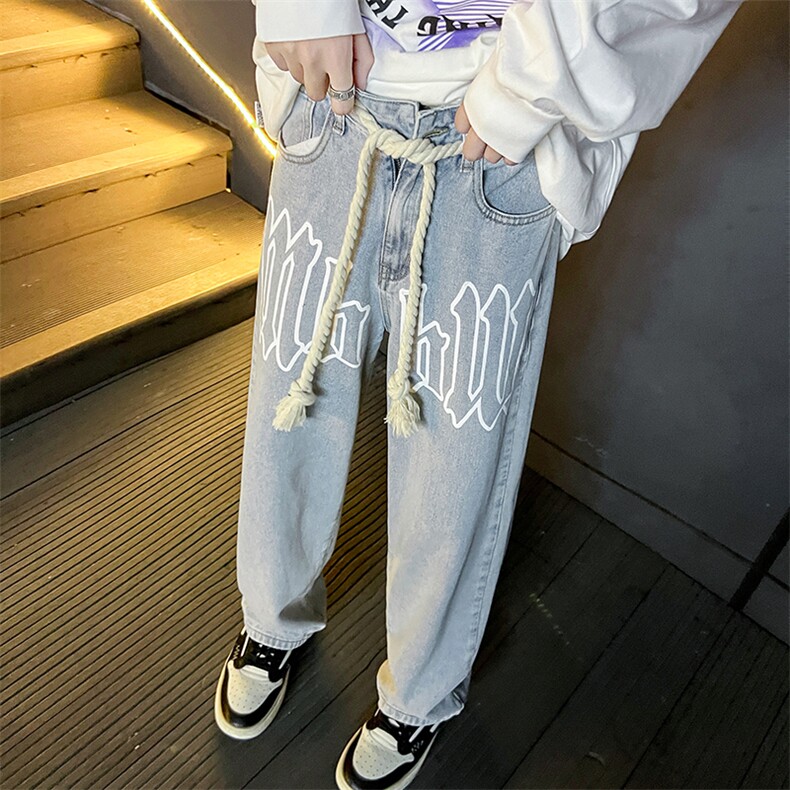 麻绳印花牛仔裤直筒B342-NK7003-P55,男装牛仔裤,电商B342
