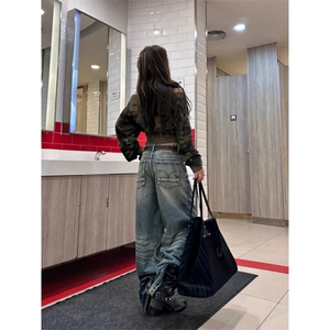 水洗牛仔裤在秋天的妇女宽松修身看的弯刀裤AMD34 P56图片