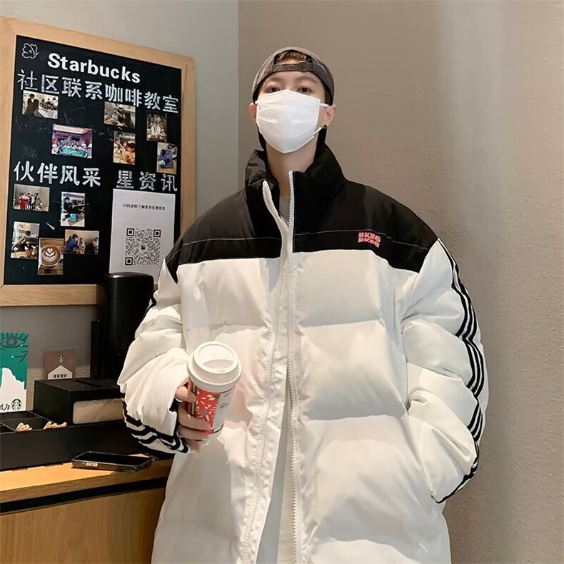 美式复古拼接条纹棉服棉衣街头学生加厚保暖面包服  BK209 P100图片