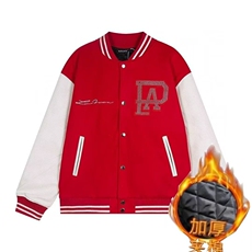 美式钉珠字母棒球服外套男潮牌重磅撞色皮袖宽松加绒上衣运动夹克，男装夹克，四季星座505