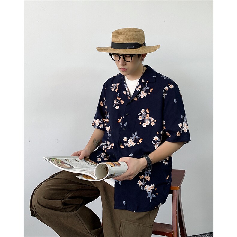 港风潮宽松版大码穿到230斤花衬衫西装领短袖衬衣228-11142-P40，男装T恤，星座228-1