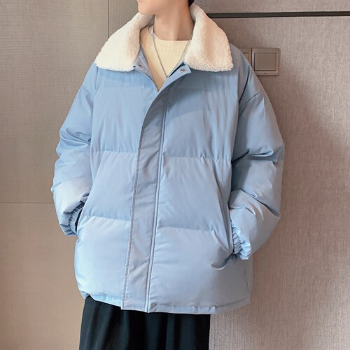2023冬季男士羊羔毛翻领棉衣男纯色港风面包服棉服A071-Y277-P115，男装棉衣，电商A071