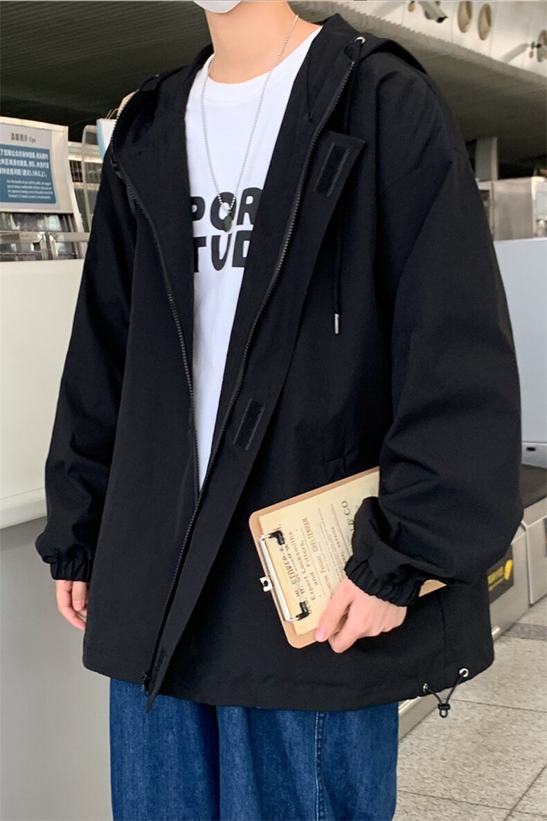 JK3010/P55春装2023新款潮宽松连帽学生夹克男纯色大码外套控78,男装夹克,电商A141