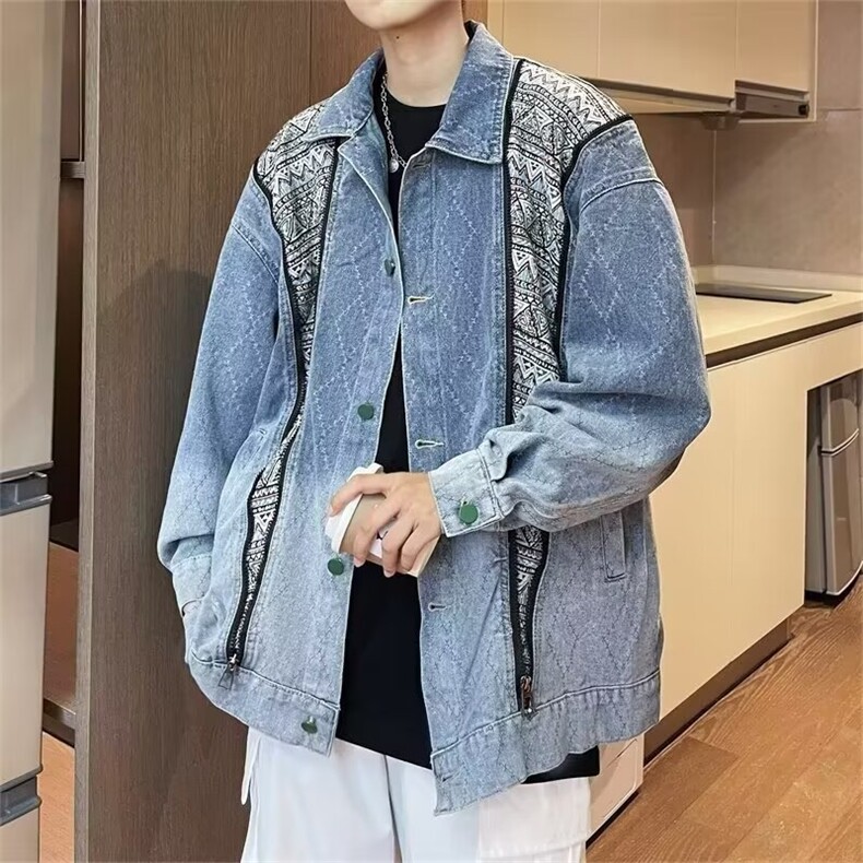 设计感宽松百搭牛仔外套男女韩版印花拉链夹克工装上衣JK8091,男装工装外套,星座516A