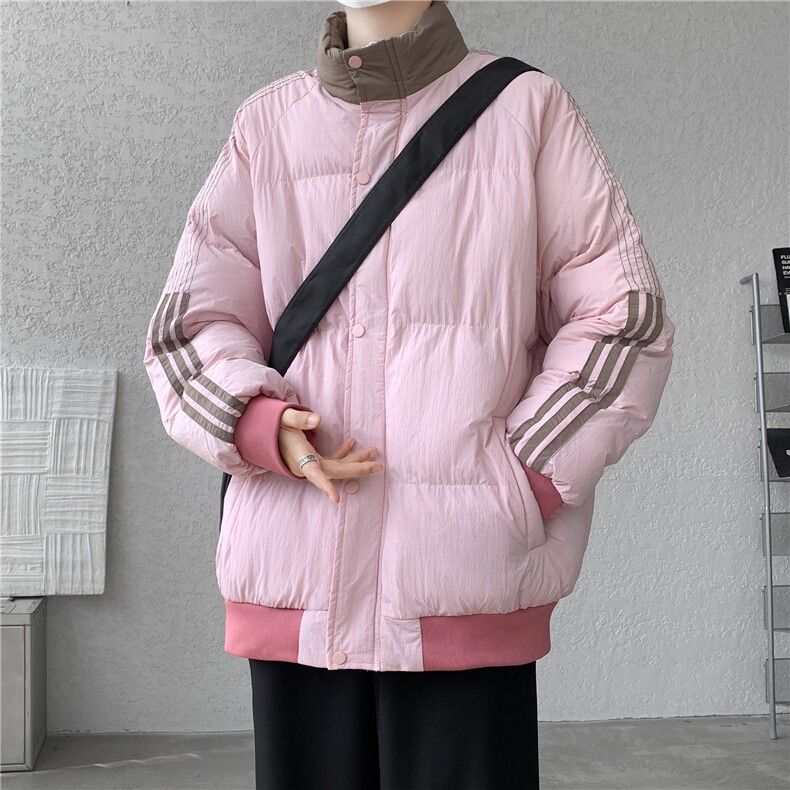高品质2025冬季新款三条杠拼接加厚大码宽松棉衣男抖音得物2二开图片