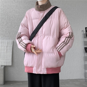 高品质2025冬季新款三条杠拼接加厚大码宽松棉衣男抖音得物2二开图片