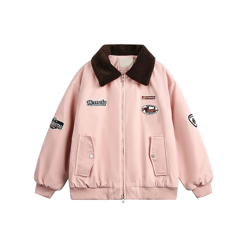 美式羊羔绒加厚外套男毛领棉袄秋冬季防寒服棒球服棉服,男装夹克,星座716-3