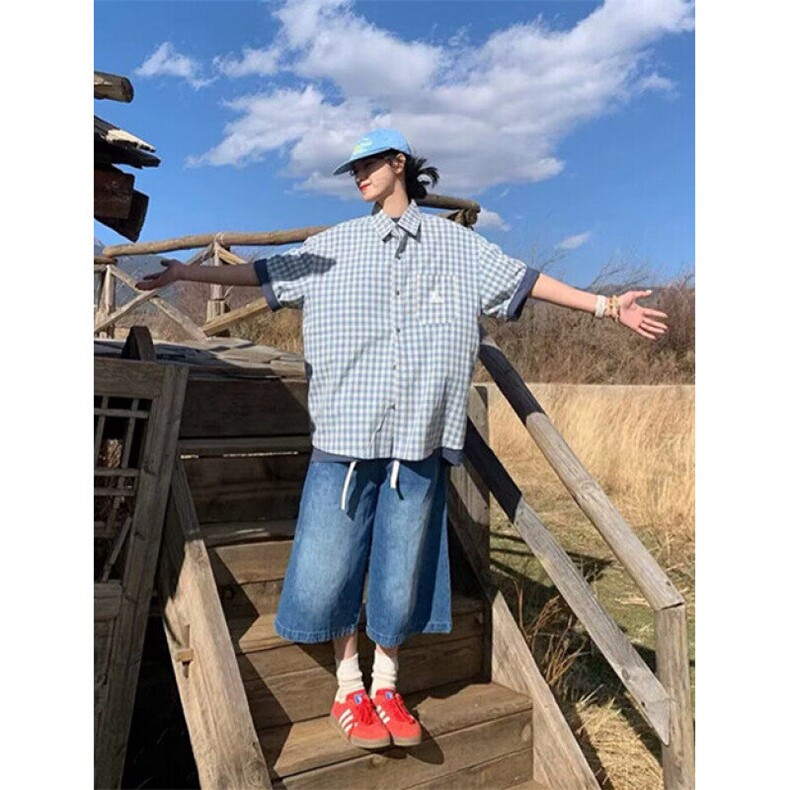 复古夏季格子衬衫百搭日系新款慵懒时尚潮流原宿文艺CHT204,男装衬衫,星座1116A（原606A-3）