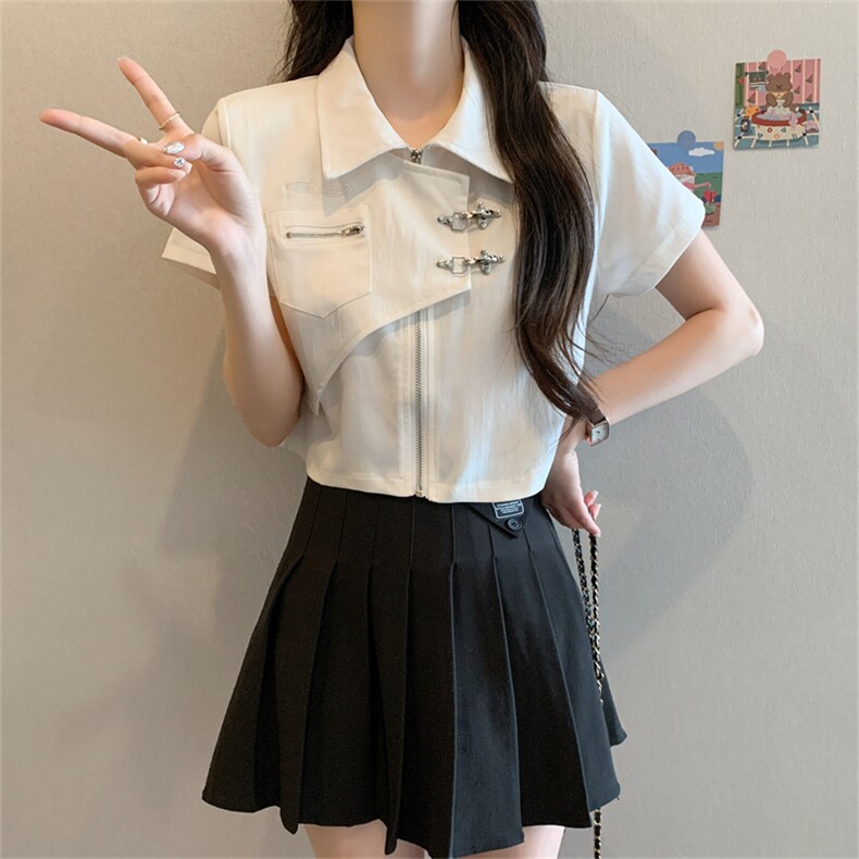 D630-P48夏季新款辣妹甜酷女设计感小众学院小个子衬衫潮,男装衬衫,星座911