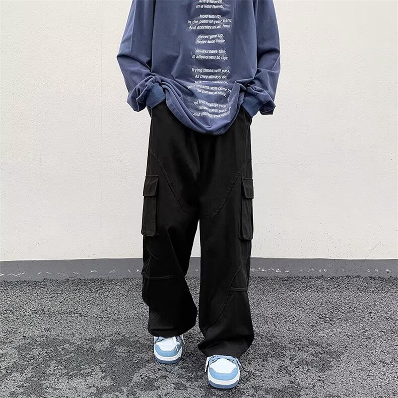 工装裤子男春秋季新款潮牌宽松直筒休闲裤美式复古阔腿裤5211-p42,男装工装外套,星座1008