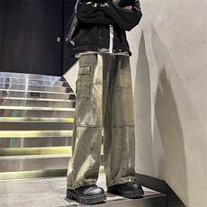 黄泥阔腿牛仔裤男女美式高街oversize宽松工装休闲裤子70333-p48，男装牛仔裤，星座1008