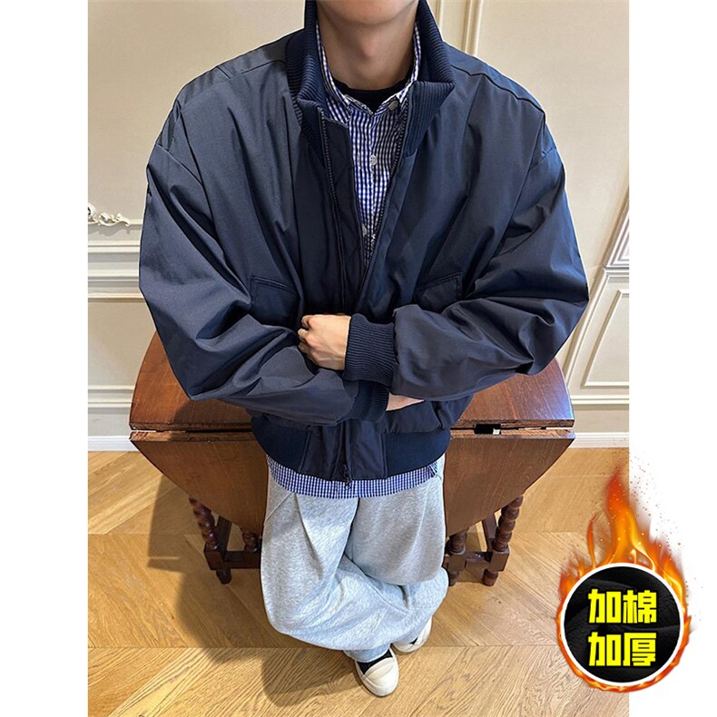 现货冬季美拉德立领飞行夹克廓形高街棒球服加棉加厚棉衣外套,男装夹克,电商A486-1