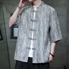 2025夏季新款风男装金属盘扣新中式天丝提花衬衫C133-P70，男装衬衫，电商B277(原6028)