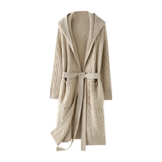 2024年秋冬季35%羊绒JCLP重磅绞花长开衫羊绒大衣，女装羊绒大衣，绒创羊绒