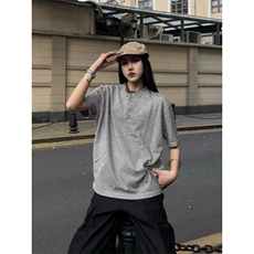 美式复古亨利领短袖T恤男女新款潮流宽松百搭情侣上衣LJT055-P35，男装T恤，星座1008