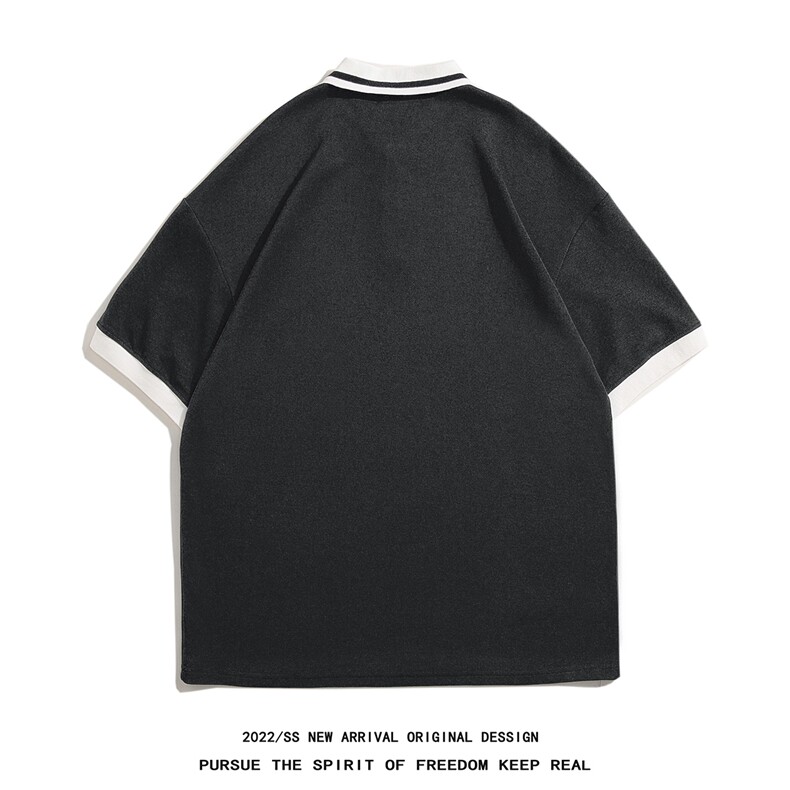 白底23夏季韩版时尚设计感拼接情侣短袖T恤POLO衫PL281P45控68,男装T恤,电商A247-1