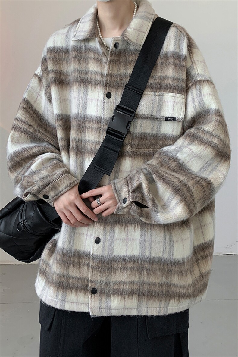 8XL-M特大码小香风长毛呢外套男秋季翻领衬衫夹克上衣JK1305P70,男装夹克,电商D206-1